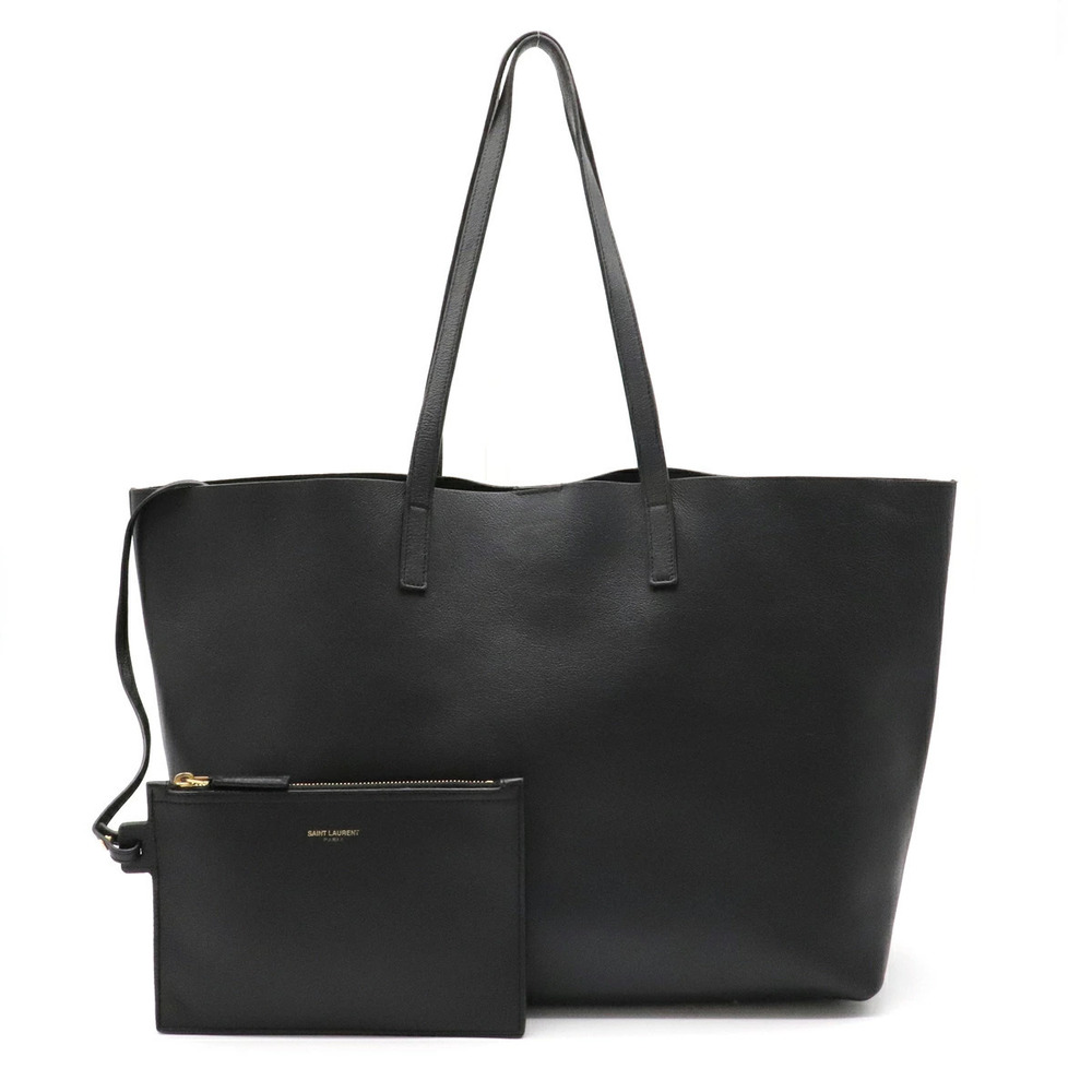 SAINT LAURENT PARIS Shopping Bag Tote Shoulder Calf Leather Black